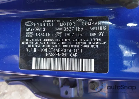 2013 Hyundai Accent Gls из США, поврежденный, VIN KMHCT4AE9DU500111